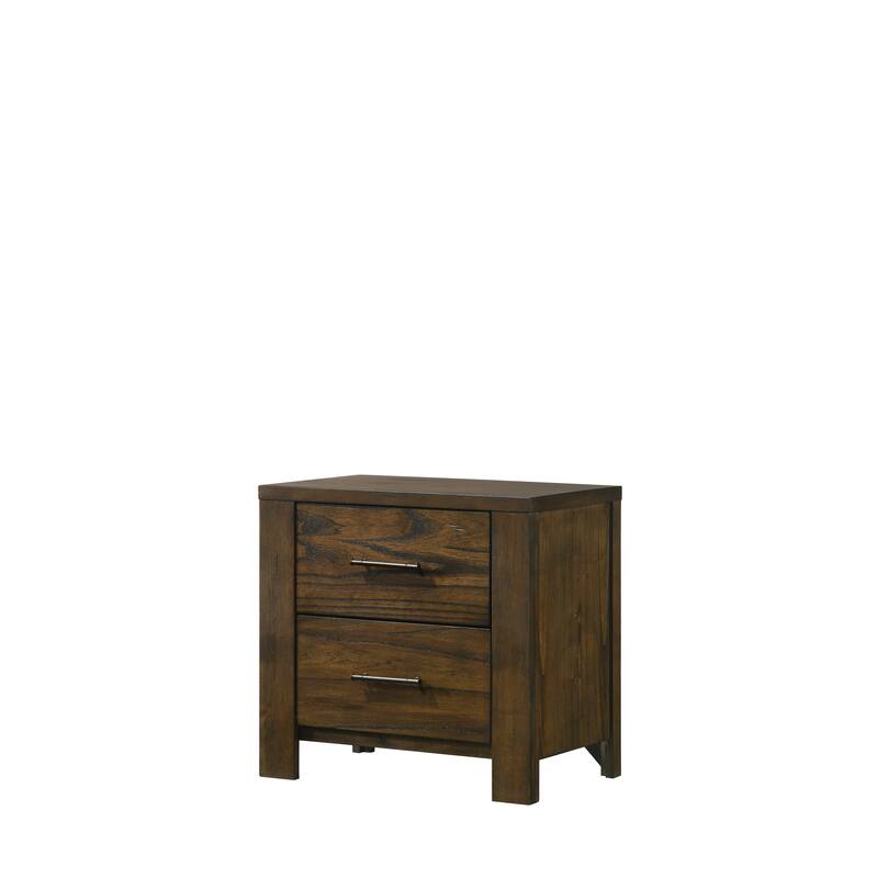 Elegant Oak Nightstand with Two Spacious Drawers and Antique Brass Handles