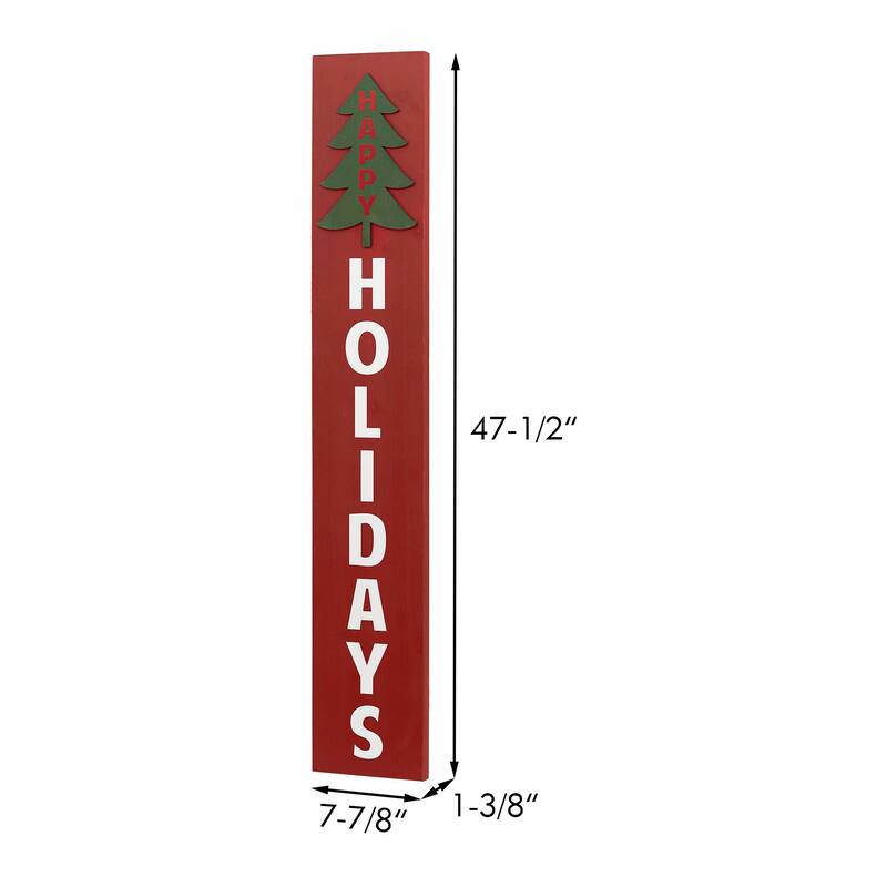 Happy Holidays Vertical Wood Wall Sign, Christmas Porch Sign, 47.5"H