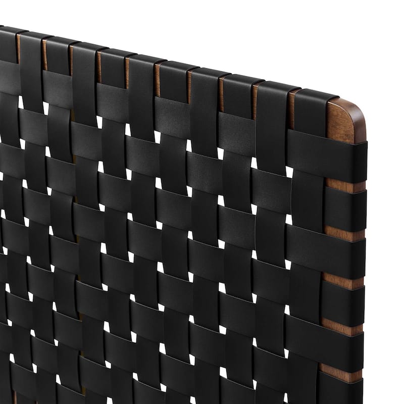 Ditmas Solid Wooden Black Leather Basket Weaved King Size Headboard