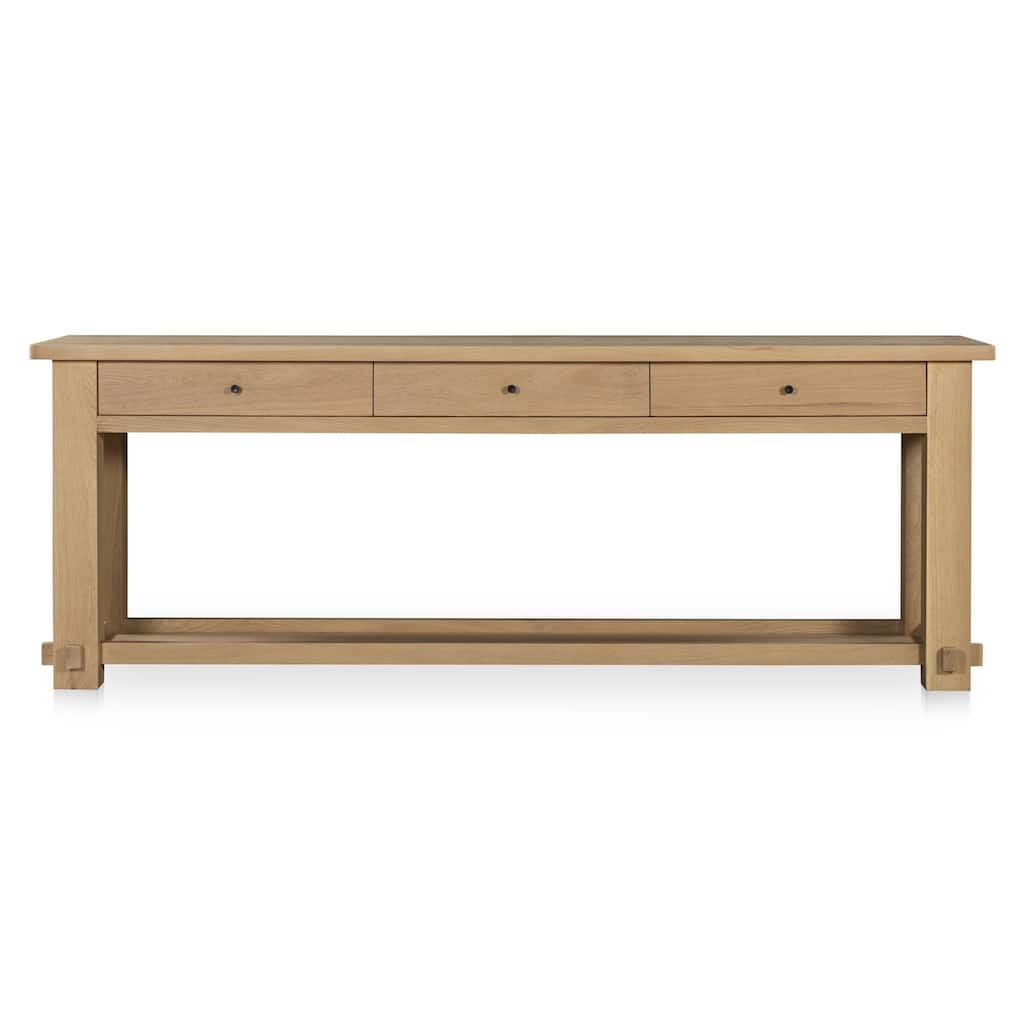 Marisol Console Table, Solid Oak, Three Drawers, Tray Shelf Detailing, Natural