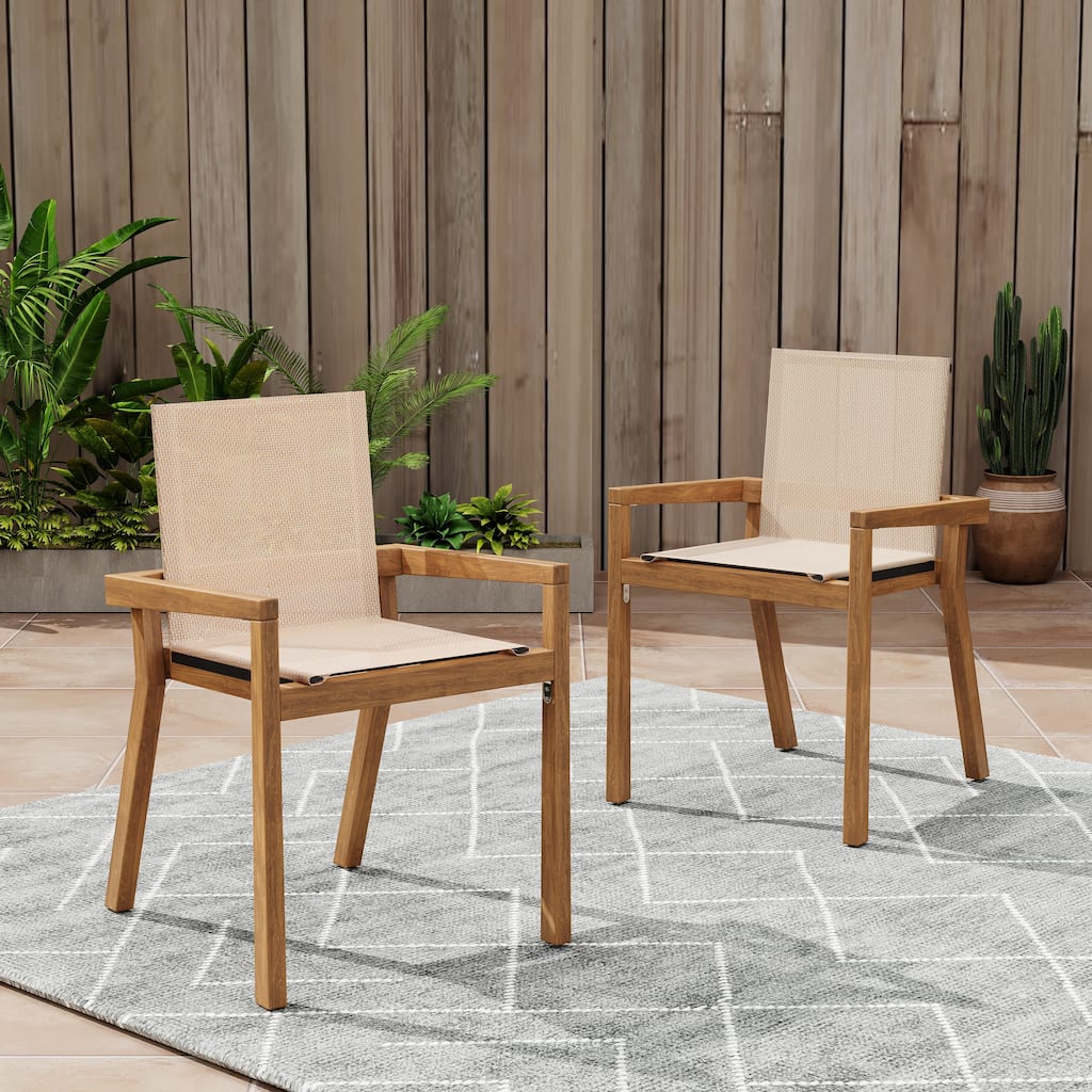 BELFAST DINING CHAIR,Set of 2,Teak Frame+ Beige Textile