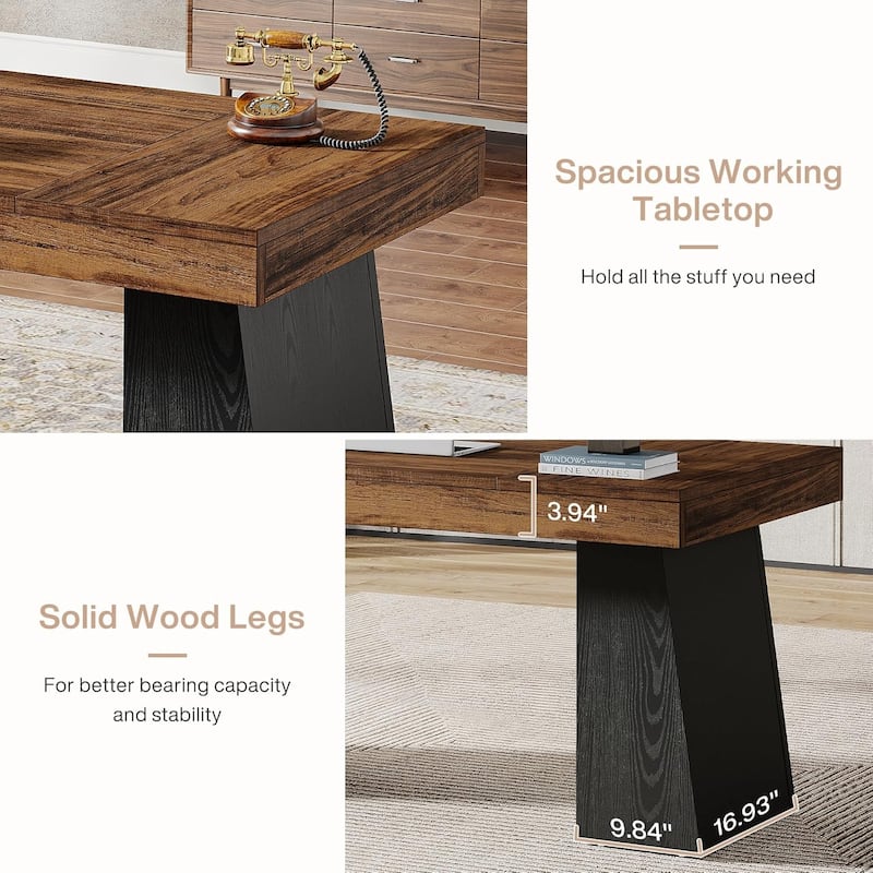 55 Inches Executive Desk Home Office Desk, Wood Computer Desk Business Workstation Desk