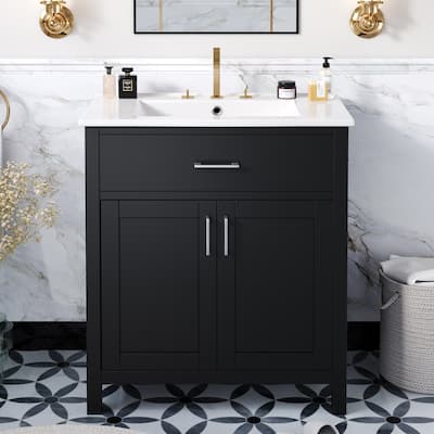 30 inch MDF Freestanding Bathroom Vanity Set with Integrated Ceramic Sink and Soft-Close Door