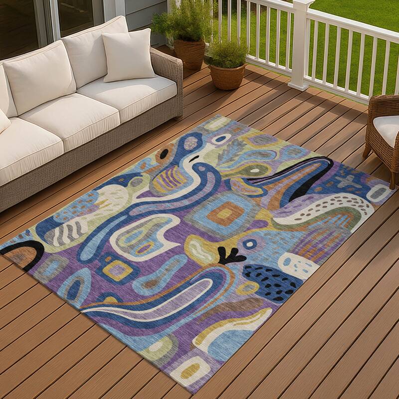 Machine Washable Indoor/ Outdoor Modern Picasy Chantille Rug
