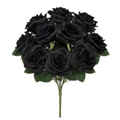 Set of 2 Artificial Queen Rose Flower Stem Bush Bouquet 18in