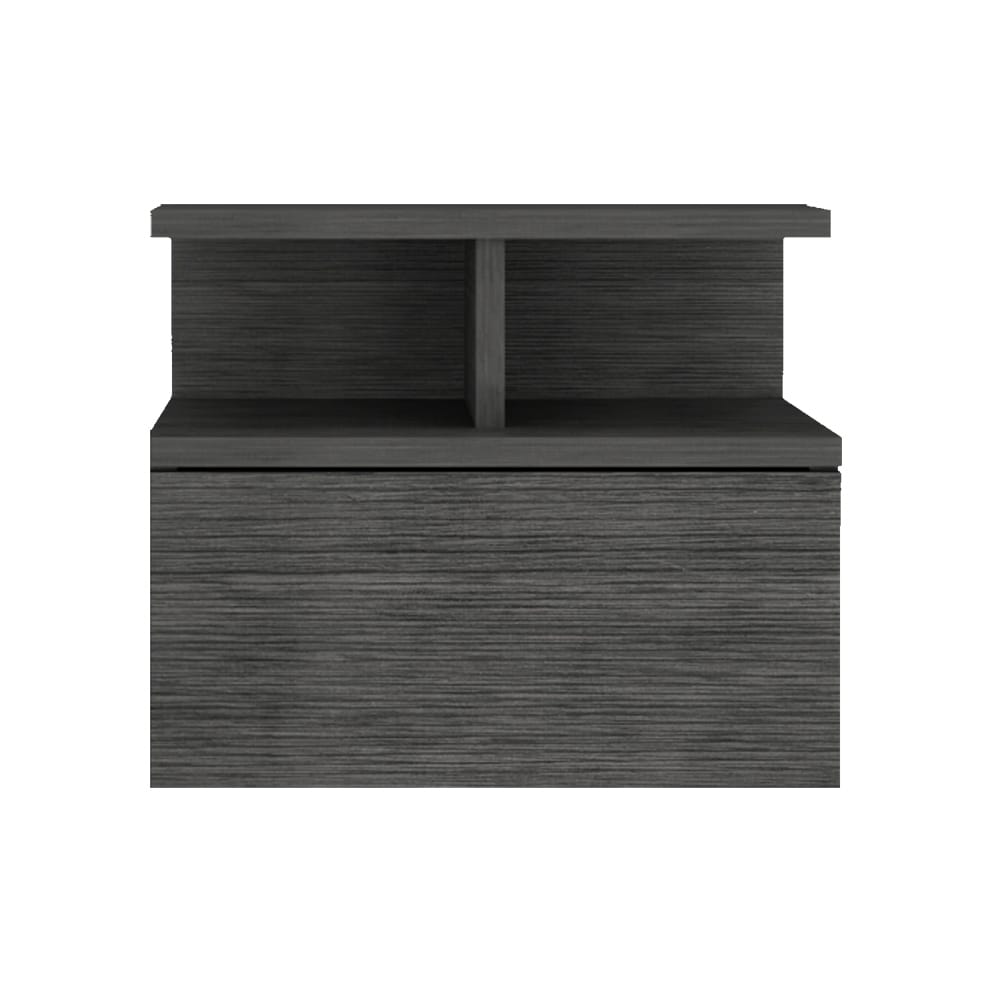 Floating Nightstand with Drawer, Smokey Oak, Space-Saving Design - Gray
