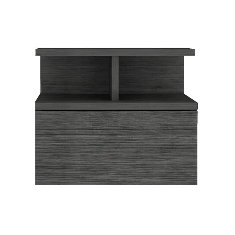 Floating Nightstand with Drawer, Smokey Oak, Space-Saving Design - Gray