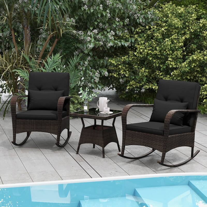 Costway 3 PCS Rocking Bistro Set with Removable Cushions & Tempered - See Details