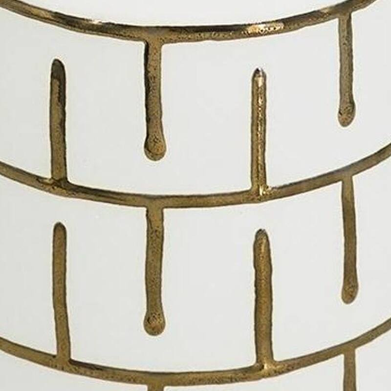 9" Ivory And Gold Geometric Round Ceramic Table Vase - 5.70