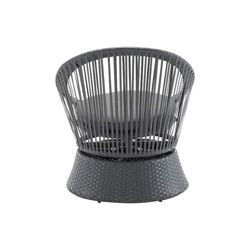 [Set of 2] 26.7" Modern Gray Swivel Wicker Chair Rattan Iron Frame Round Design Living Room