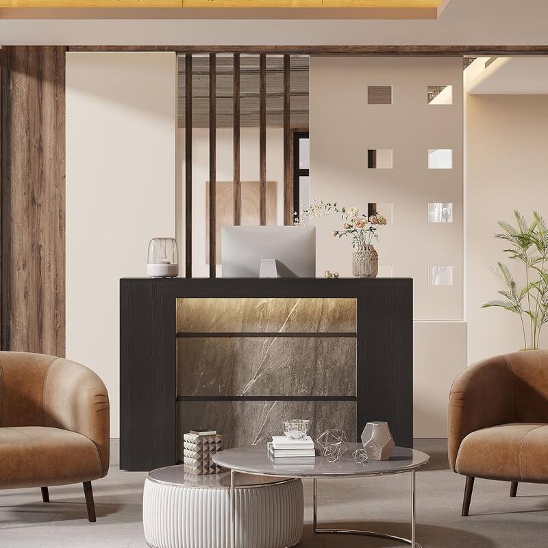 63" Reception Desk & Lectern Podium, Front/Checkout Counter & Conference Speaker Desk for Lobby, Retail, Church, Office - Black+Grey