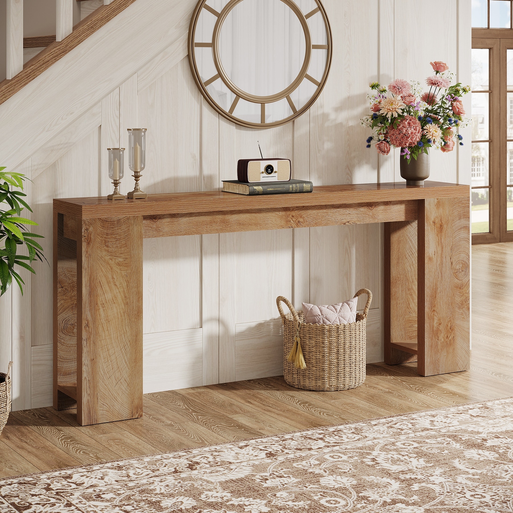 Farmhouse Wood 70.9 Inches Extra Long Console Table for Living Room, Hallway