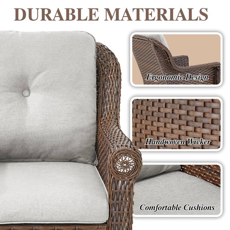 2 Piece Outdoor Arm Chair with Cushion Brown - Beige