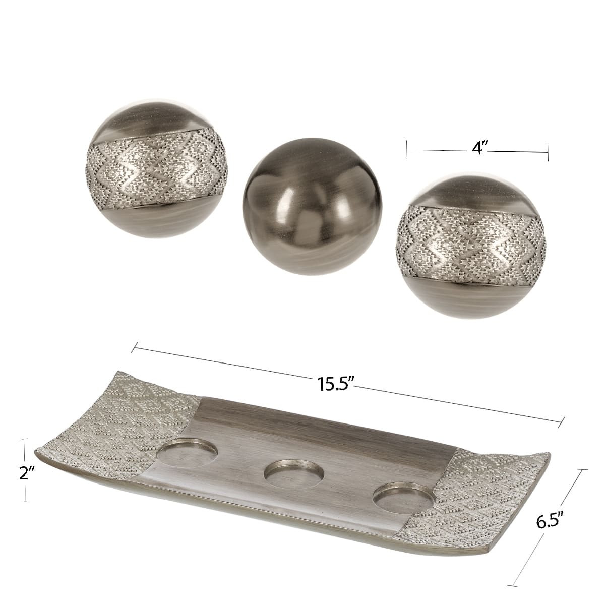 Creative Scents Dublin Brushed Silver Decorative Tray and Orbs/Balls