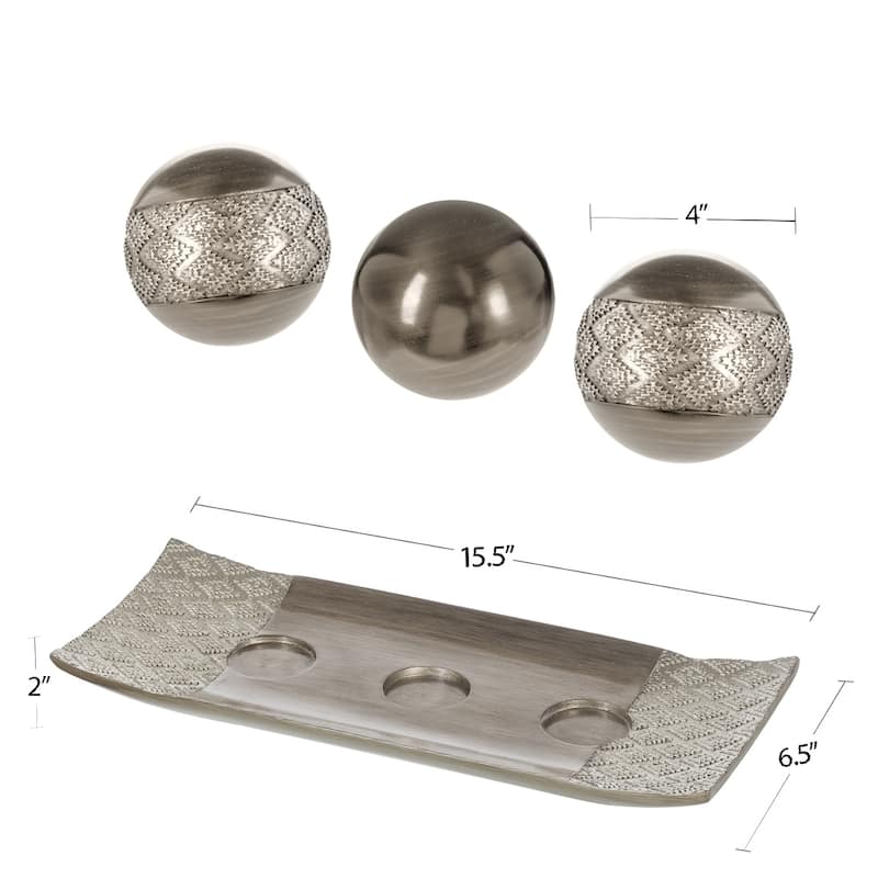 Creative Scents Dublin Brushed Silver Decorative Tray and Orbs/Balls