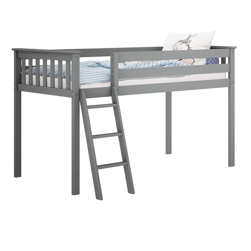 Now Furniture Solid Wood Twin Low Loft Bed with Angled Ladder
