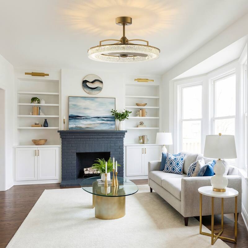 33" Modern Resin Antique Brass Ceiling Fan Fandelier with Light and Remote