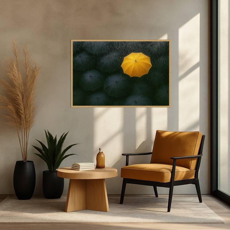 The Yellow Umbrella by Paulo Medeiros Framed Canvas Wall Art Print