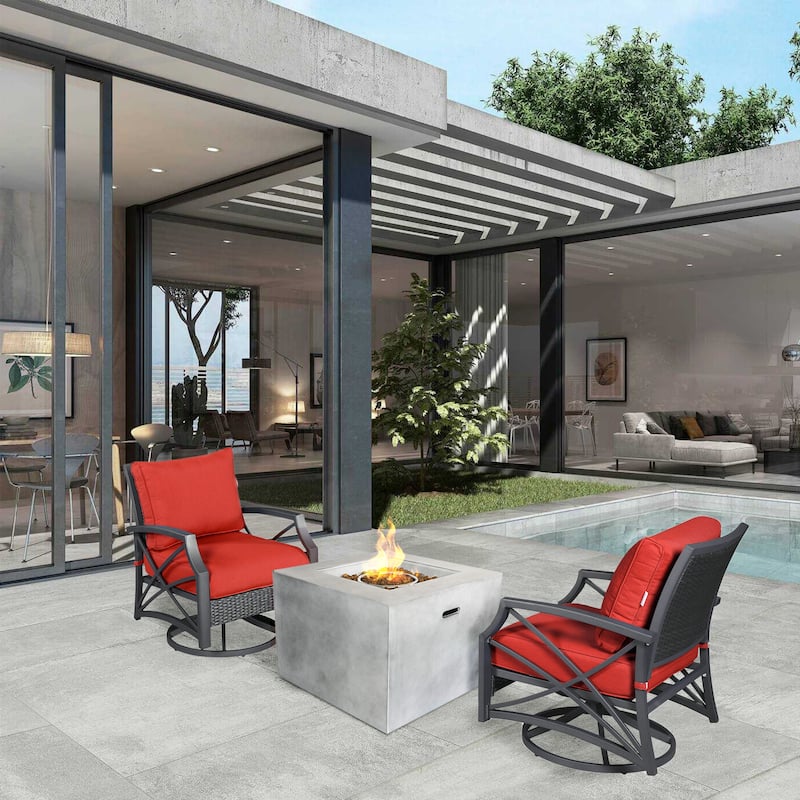 Kai 32" Square Concrete Propane Fire Pit Set for Patio (40,000 BTU)