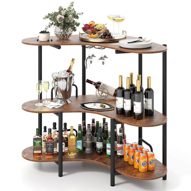 Costway 3-Tier Home Bar Unit with Stemware Racks & Storage Shelves - See Details