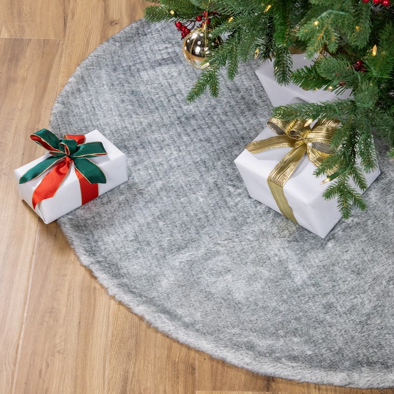 Silver Fox Faux Fur Christmas Tree Skirt - 48"