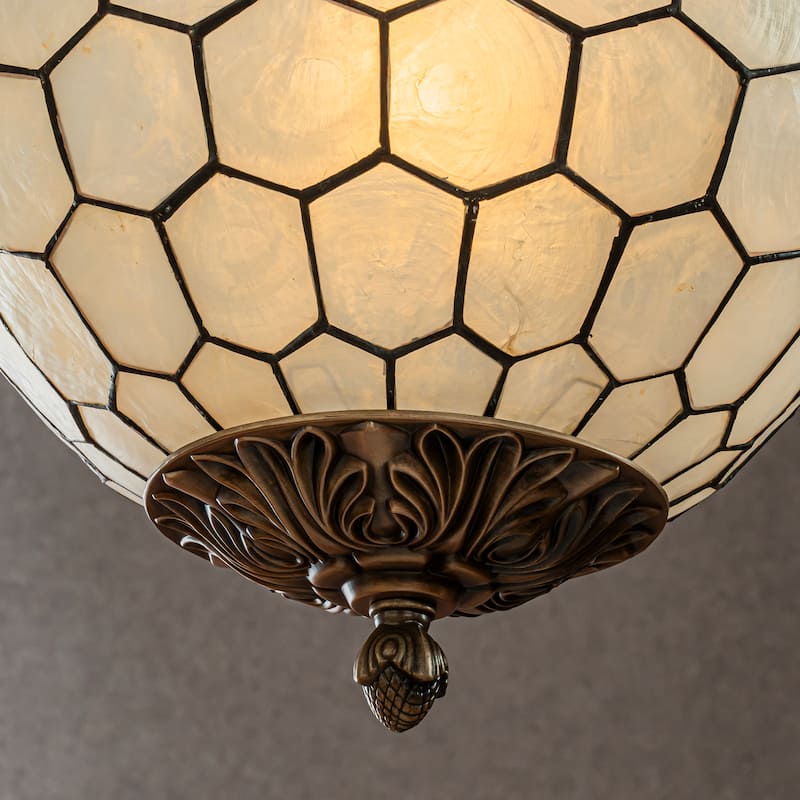 CraftHome Antique Brass Vintage Cosatal Glam Globe Natural CAPIZ SHELL Chandelier With for Living Room
