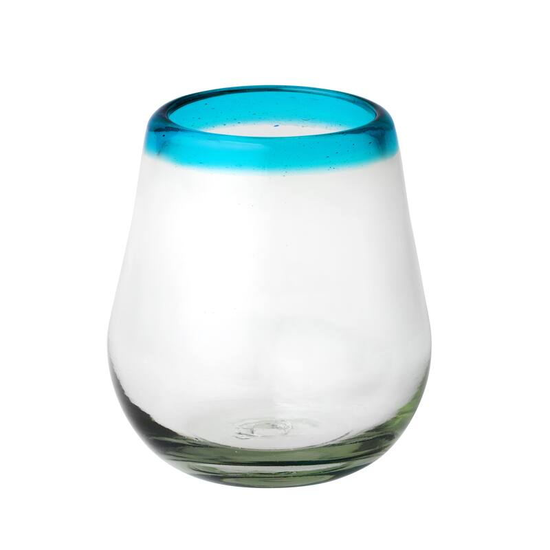 10 Strawberry Street Aqua Rim Handblown Mexican Glassware, Set of 6