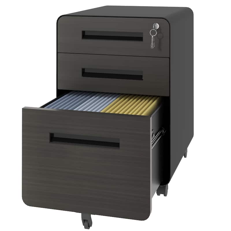 3-Drawer Mobile File Cabinet with Lock, All-Steel Metal Storage Cabinet on Casters, for Home & Office, Holds A4/Letter Files