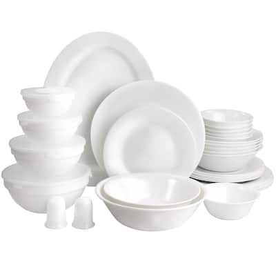 Gibson Ultra 36 Piece Tempered Opal Glass Combo Dinnerware Set in White - 36 Piece