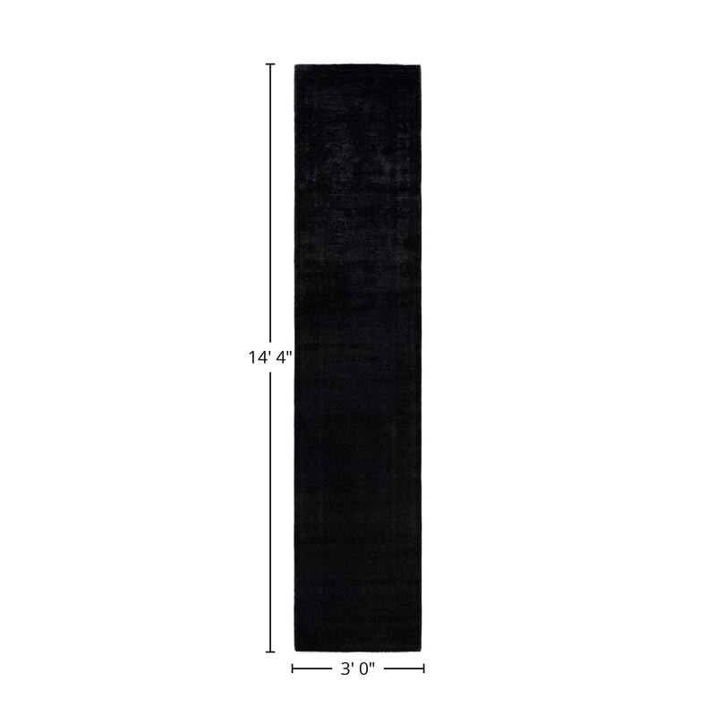 Overton Hand Knotted Wool Vintage Inspired Modern Contemporary Overdyed Black Runner Rug - 3' 0" x 14' 4"