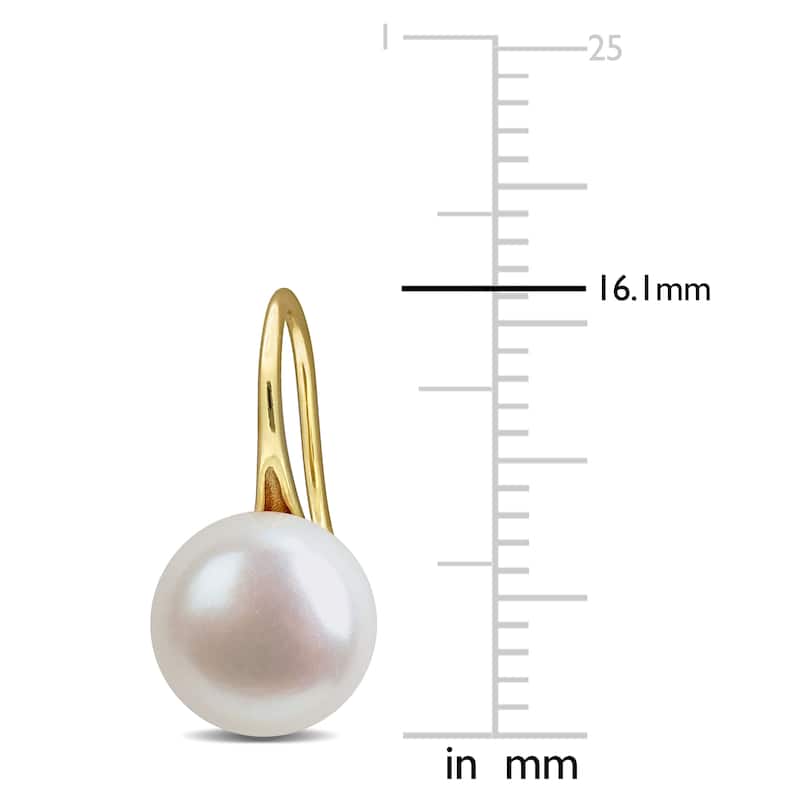 Miadora 8-9mm Cultured Freshwater Pearl Wave Shepherd Hook Earrings Yellow Plated Sterling Silver