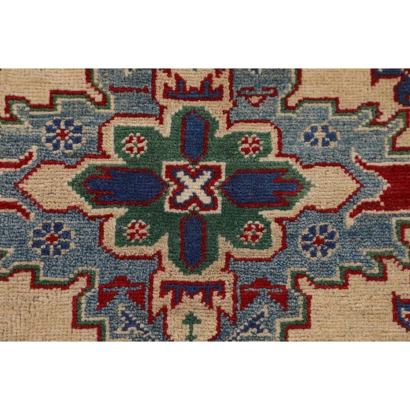 Kazak Yellow Oriental Accent Rug Hand-Knotted Wool Carpet - 4'1" x 5'7"