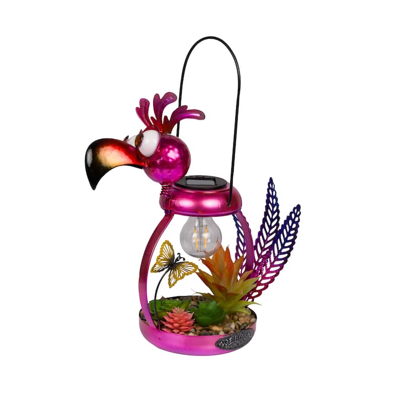 Solar Metal Silly Pink Flamingo with LED Light Decor