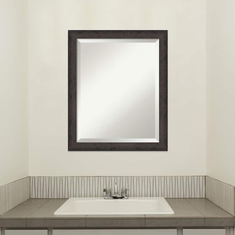 Dappled Narrow Beveled Wood Framed Bathroom Vanity Wall Mirror