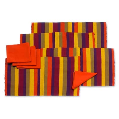 Handmade Cotton placemats and napkins Casaca Fiesta set for 4 (Guatemala) - N/A