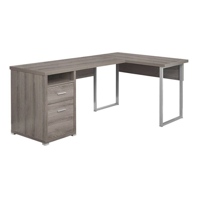 HomeRoots 79" Taupe and Silver L Shape Computer Desk With Two Drawers
