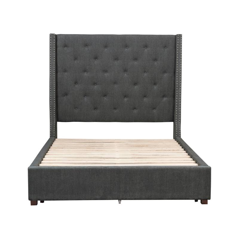 Matt Gray Fabric Upholstered Tufted Storage Platform Bed