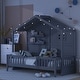 preview thumbnail 3 of 7, Grey Twin House Bed with Shelves, Window, Light Strip, Easy Assembly