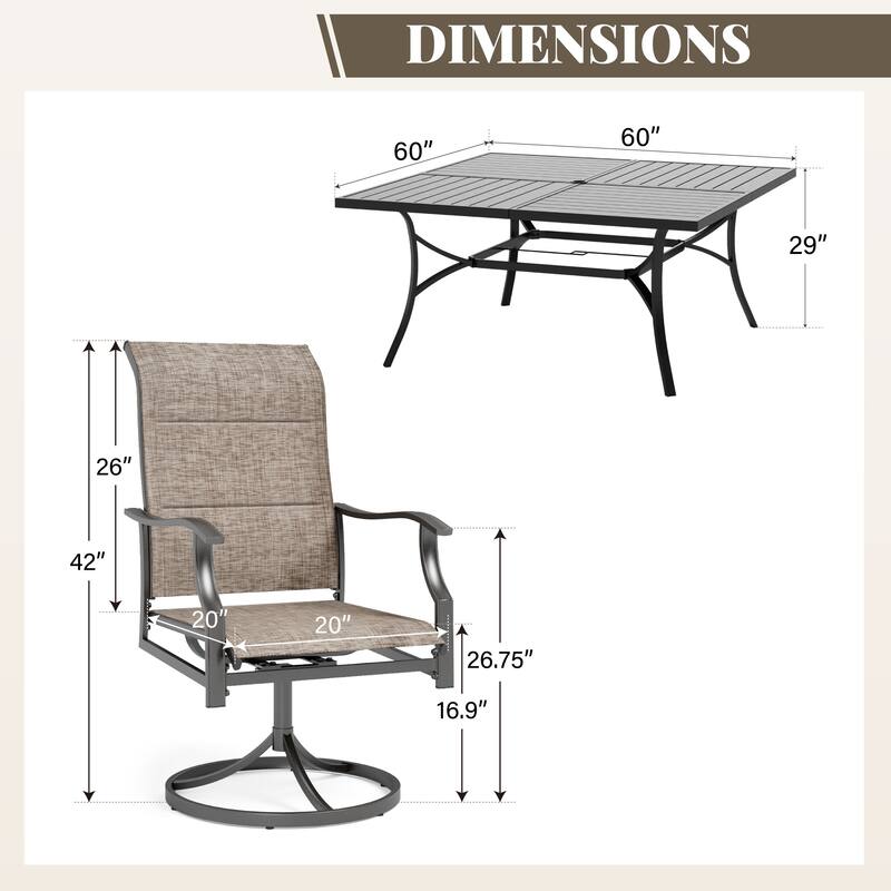 MAISON ARTS 9 Pieces Outdoor Patio Dining Set with Square Table and Textilene Dining Chairs