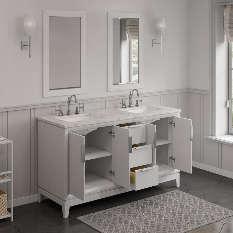 Elizabeth 60-Inch Double Sink Carrara White Marble Vanity With Matching Mirrors