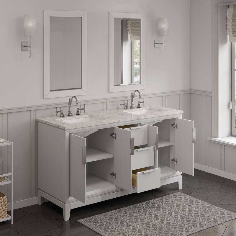 Elizabeth 60-Inch Double Sink Carrara White Marble Vanity