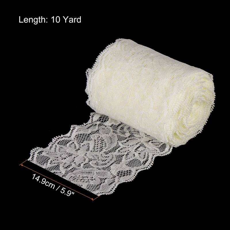 3 Inch Wide 10 Yard Lace Ribbon Floral Pattern Yellow Lace Trim Ribbon - Light Beige
