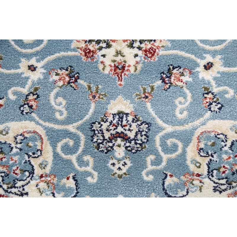 Light Blue Floral Medallion Transitional Turkish Rug Oriental Carpet