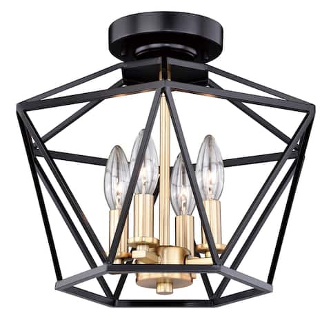 Turin 14.5-in W Bronze Gold Geometric Cage Candle Semi Flush Mount Ceiling Light - 14.5-in W x 11.75-in H x 14.5-in D
