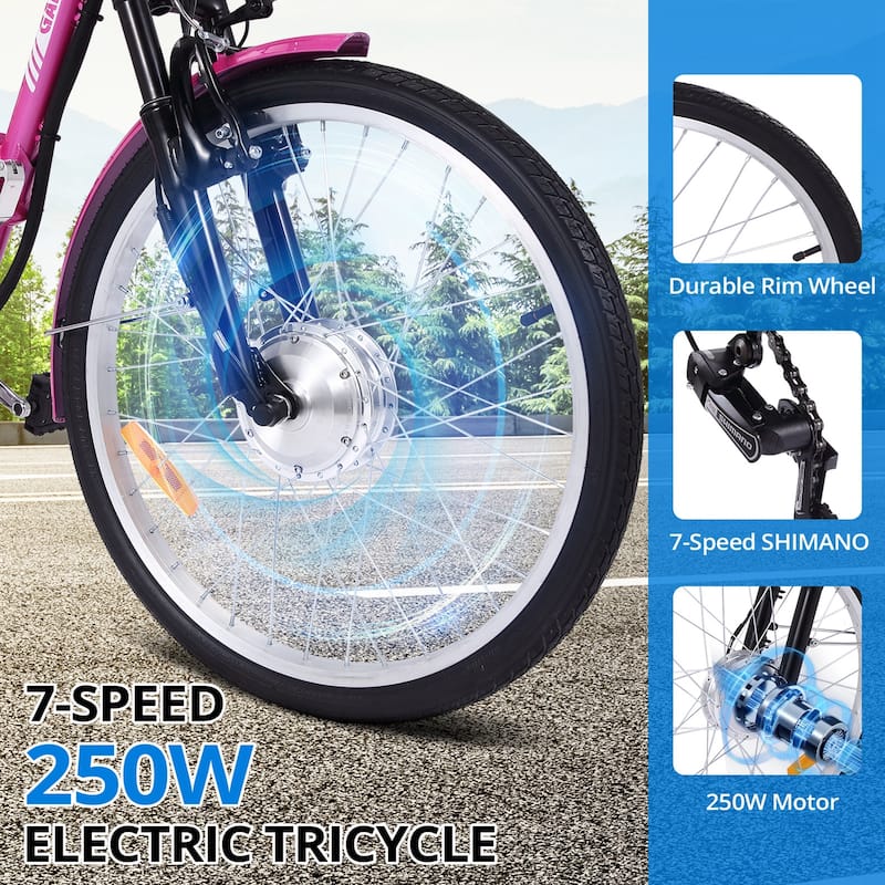 250W 36V Adults Folding Electric Tricycle Trike with Basket 15.5MPH