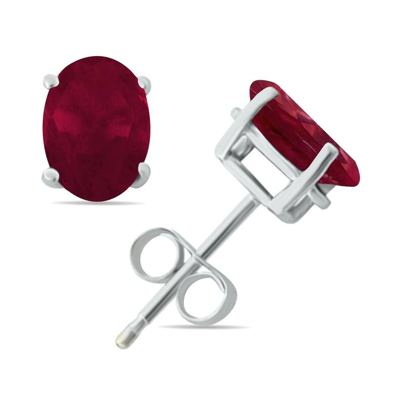 Marquee 4.00 Carat All-Natural Genuine 8x6 mm, Oval Ruby earrings set in 14K White Gold