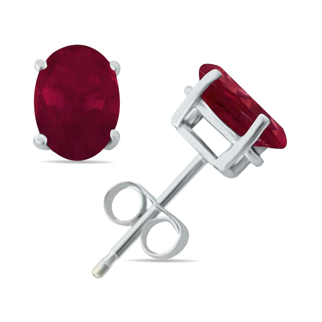 Marquee 4.00 Carat All-Natural Genuine 8x6 mm, Oval Ruby earrings set in 14K White Gold