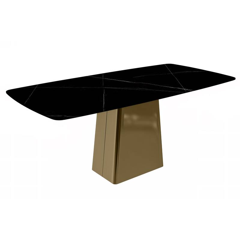 Quinix Rectangular Dining Table with Sintered Stone/Glass Top - 71 Inch - Black/Gold
