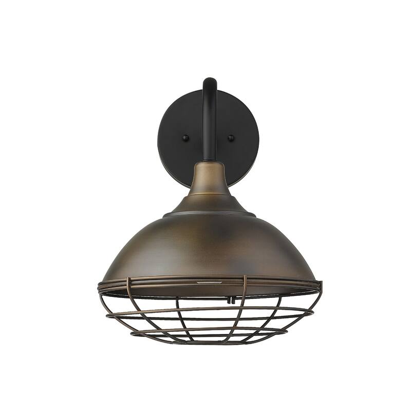 1-Light Farmhouse Style Outdoor Wall Sconce Light Fixture in Oil-Rubbed Bronze Finish with Wire Cage