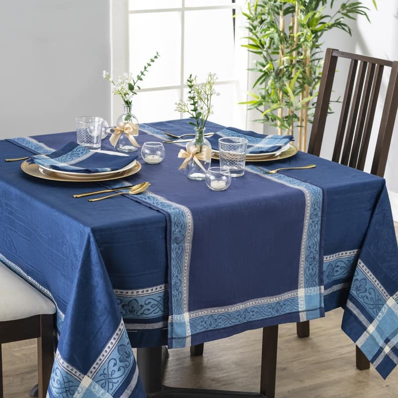 French Home Linen 71" x 124" Astra Tablecloth - Shades of Blue